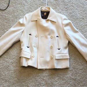 Cream Wool Peacoat with Notched Lapels and Tailored Silhouette. Italian made